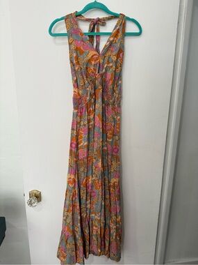 Bohemian Floral Maxi Dress in Pink & Orange